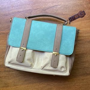 Brand New withTags Beige and Green / Teal Shoulder Bag Purse
